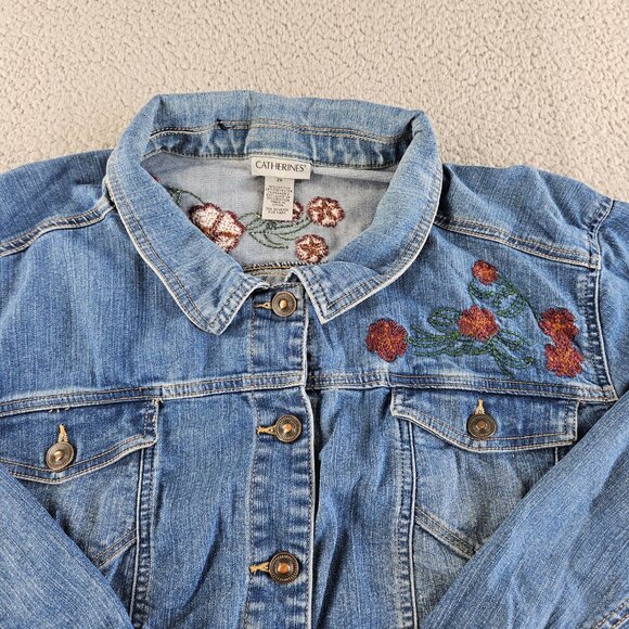 sold Catherines Denim Jacket Womens 2X Blue Cropped Embroidered Floral Trucker - Picture 4 of 13